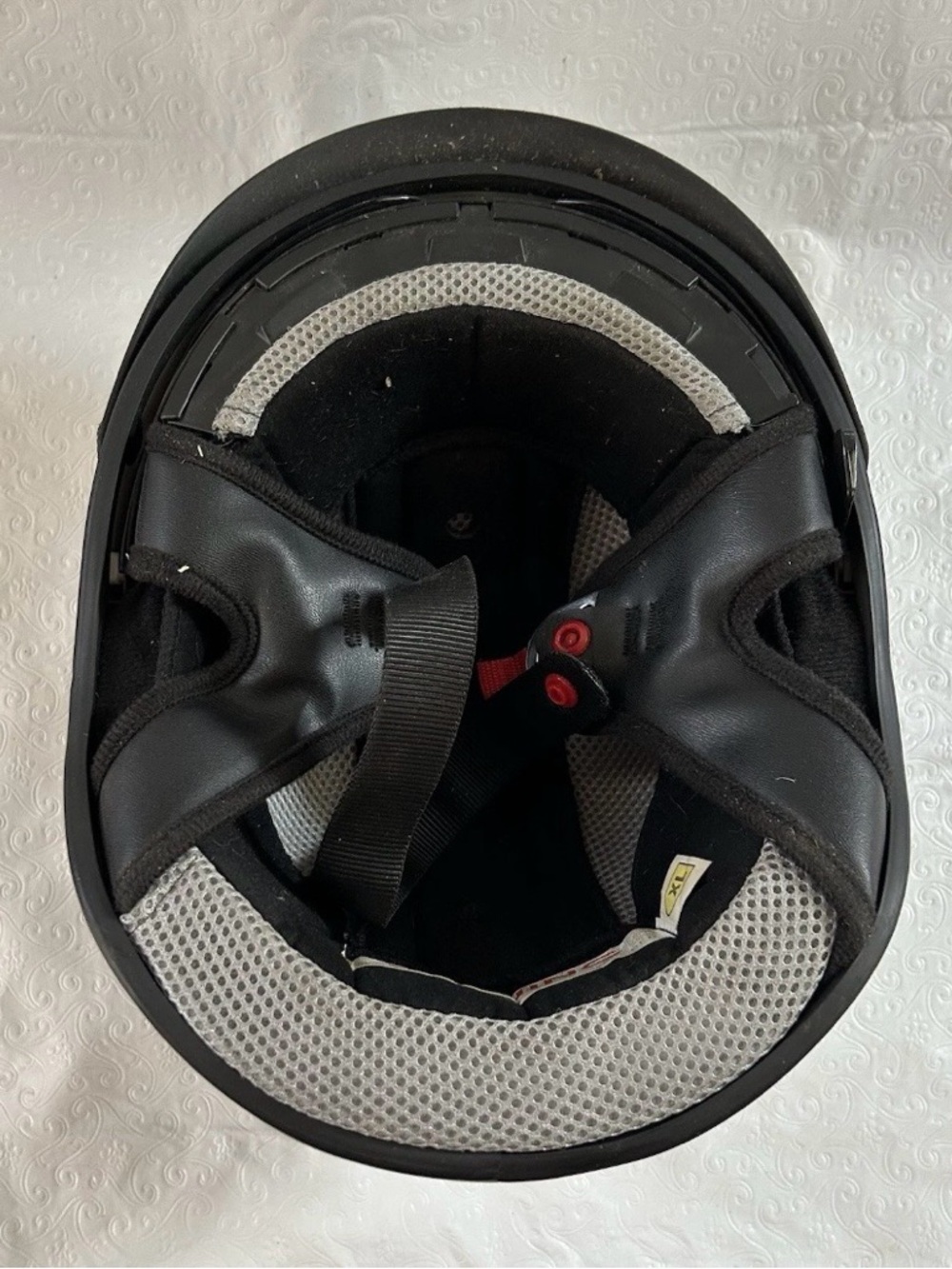 Black Motorcycle Half Helmet with White Grim Reaper Wing Graphic - Picture 5 of 9
